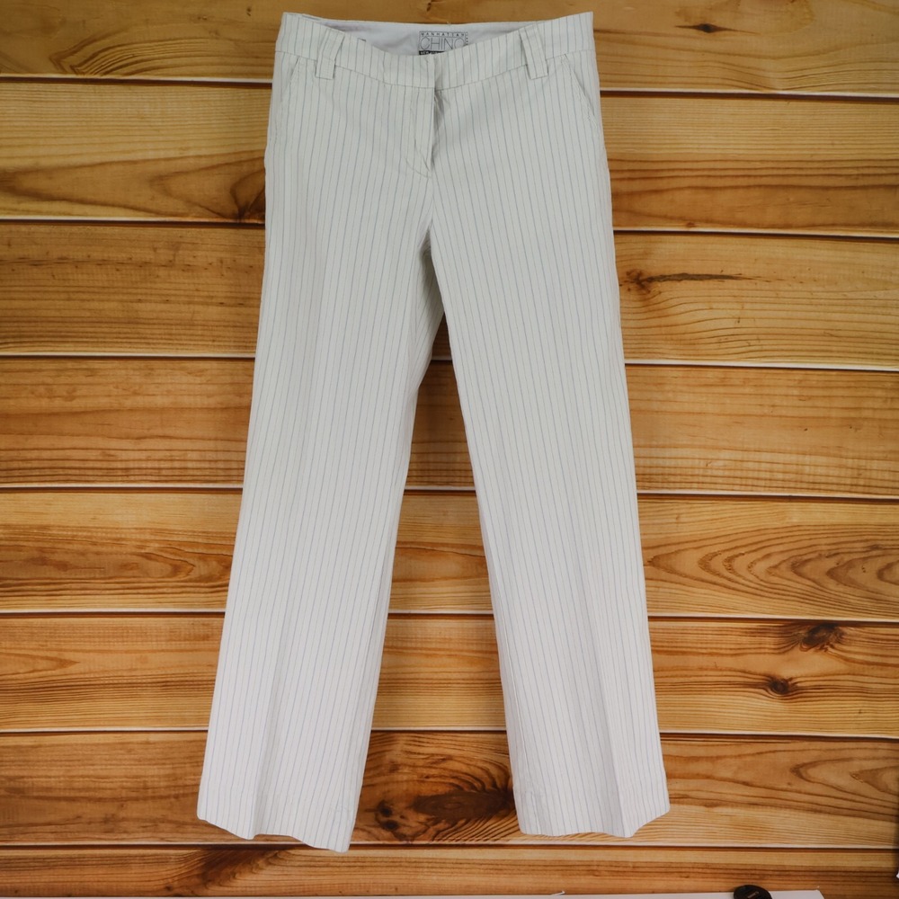 New York & Company Manhattan Chino Pants Flare Leg‎ Womens Size 8 Beige Striped
